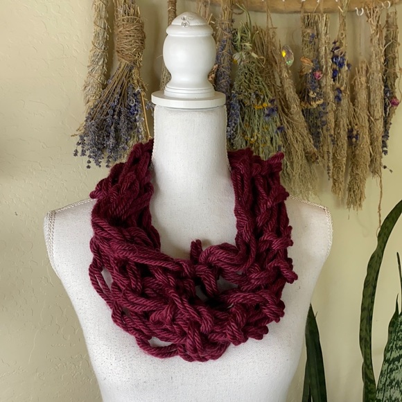 Hand Crafted Accessories - Handmade Knit burgundy neck scarf